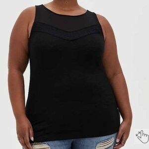 Torrid Black Fitted Sleeveless Tank with Mesh Detail